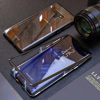 Skaidrus grūdinto stiklo magnetinis atverčiamas dėklas, skirtas Samsung S21 Ultra S20 S10 Plus Note 20 10 8 9 Aliuminio metalo adsorbcijos dangtelis