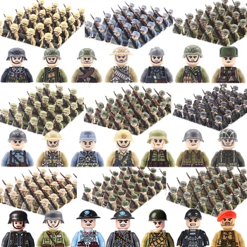 Mini kariniai statybiniai blokai Kareivių figūrėlės Vokietija JAV Sovietų Britanija Prancūzija Italija WW2 armijos mūšio lauko personažai Kaladėlės Žaislas