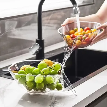 Virtuvės kanalizacijos krepšelis Ryžių sietas kiaurasamčio krepšys Plastikinis filtras Krepšelis Skaidrus vaisių daržovių nutekėjimo dubuo Virtuvės įrankiai