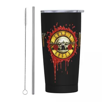 Guns N Rose Heavy Metal Tumbler Vakuuminis izoliuotas Steampunk Music Terminis puodelis su dangčiu Šiaudai Biuro namų puodeliai Išsiliejimo įrodymas, 20oz
