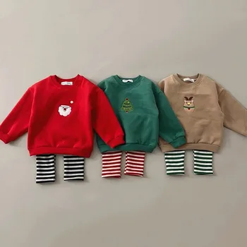 Ruduo žiema Vaikai Kalėdiniai stori šilti džemperiai ilgomis rankovėmis Mergaitė Kūdikis Medvilninis siuvinėjimas Tops Boy Kid Mados džemperiai