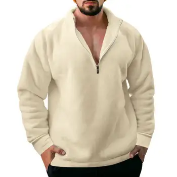 plius dydis vyriški džemperiai pusė užtrauktuko vilnos megztinio viršus vienspalvis laisvas vėjui atsparus ruduo žieminis oversize džemperis