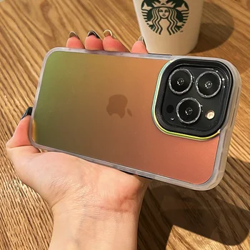 Matinio gradiento lazerinis akrilo telefono dėklas, skirtas Apple iPhone 15 14 13 12 11 Pro Max Plus spalvingi smūgiams atsparaus dangtelio telefono priedai