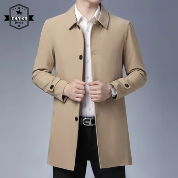 Business Casual Lapel Trench Outwear Coat Vyrai Lauke Slim Fit Business Office Korėjietiška striukė Vyriškas laisvas vientisas vidutinio ilgio paltas
