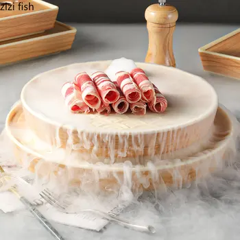 Plastikinis sauso ledo padėklas Restorano indai Medžio grūdų imitacija Vakarienės lėkštė Arbatos padėklas Sashimi Plat Serviravimo lėkštės Suši lėkštės