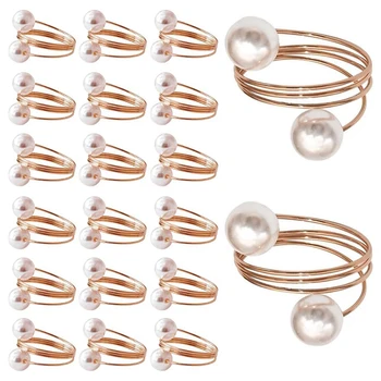 20Pack servetėlių žiedai, perlinių servetėlių žiedų rinkinys, metalinės spyruoklinių servetėlių laikiklio stalo dekoracijos, servetėlių žiedų sagtys