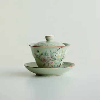 Keraminis pigmentuotas Gaiwan Teaware rinkinys Kinų Sancai arbatos dubenėlių puodeliai Porceliano arbatos puodeliai Rankų darbo arbata Tureen arbatos rinkinys