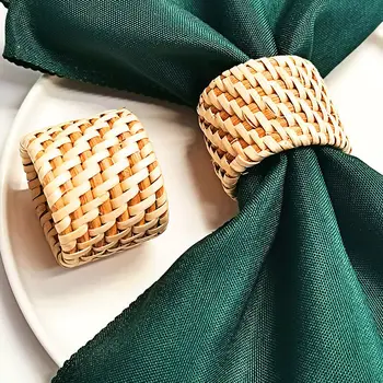 Rotango pinti servetėlių žiedai Vakarienės stalo dekoravimas Servetėlių laikiklis Vestuvių vakarėlio reikmenys
