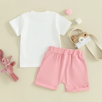 Mažylio mergaitės berniuko drabužiai Velykiniai marškinėliai trumpomis rankovėmis marškinėliai viršutiniai šortai su kišene miela vasariška apranga 2vnt komplektas
