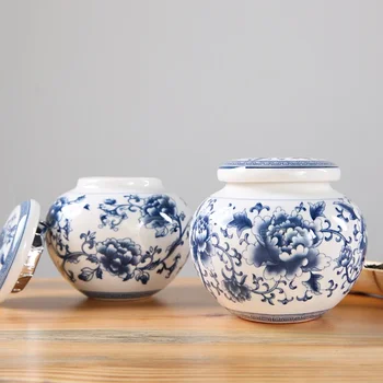 mėlyna ir balta porceliano arbata Caddy keramikos laikymo bakas drėgmei atsparus sandarus bakas mažas arbatos konteineris arbatos dėžutė saldainių indelis arbatos skardinė