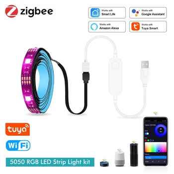 Smart Zigbee USB LED lemputės Tuya Wifi RGB led Strip DC5V 5050 Smart LED TV Back Lighting Wok With Alexa Google Home