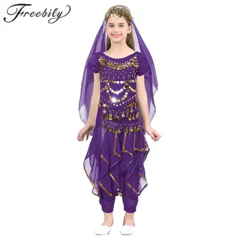 Vaikai Mergaitės Blizgučiai Indijos pilvo šokių kostiumai Vaikų šifono karnavalas Bellydance apranga Cosplay Princesės pasirodymas Šokių apranga