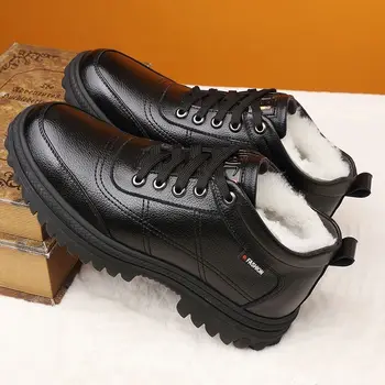 2023 Žieminiai medvilniniai batai vyrams Pliušinis sustorintas odos paviršius Šiluma Laisvalaikio batai Sniego batai Nuo slidžios Zapatos Para Hombres