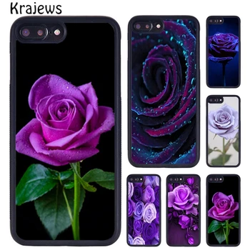 Krajews violetinės rožės gėlės telefono dėklas, skirtas iPhone SE2020 15 14 X XR XS 11 12 mini 13 Pro MAX 6 7 8 Plus viršelio apvalkalo coque