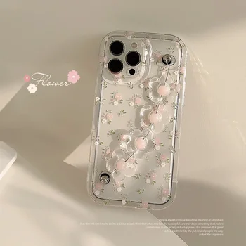 Prabangios vasaros rožinės gėlės merginos Apyrankė skaidrus telefono dėklas, skirtas iPhone 14 13 12 11 Pro Max 14 Plus dėklas Mielas animacinio filmo viršelis