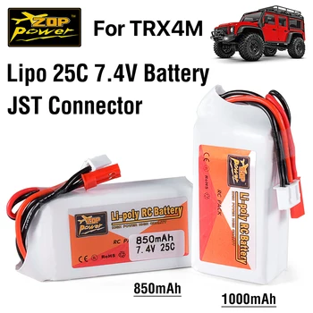 ZOP galia 7.4V Lipo baterija 25C 850/1000mAh Lipos su JST skirta TRX4M RC automobiliui