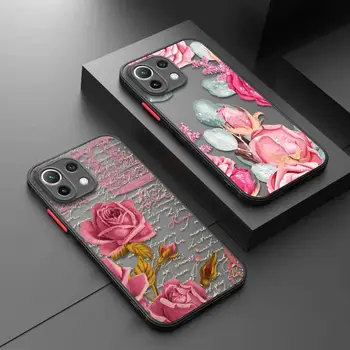 Matinis dėklas Xiaomi Poco X3 NFC X3Pro M5 M3 F1 F3 skirtas Mi 11 12 13 11X 12X Pro 12T 11T 10T Pastaba 10 Lite rožinės rožės gėlių vainikas
