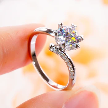 Klasikinis D spalvos moissanito žiedas su sertifikatu Širdis 925 svarų sterlingų sidabro platinos plokštelė moterims Puiki papuošalų pasiūlymo dovana