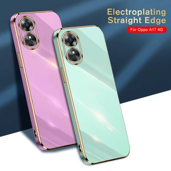 For Oppo A17 4G Case Straight Edge Electroplating TPU Soft Shockproof Cover Orror Appo A17 A 17 Oppoa17 4G Camera Protect Coque
