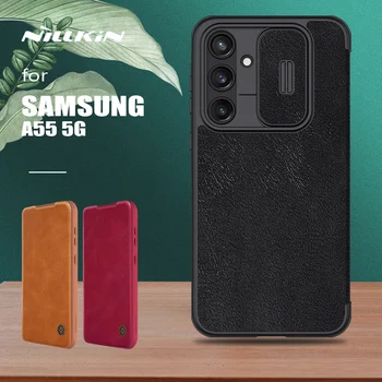 Nillkin for Samsung Galaxy A55 5G Case Qin Pro Flip Leather Cover Slide Camera Case Card Lizdas Samsung A55 5G objektyvo dėklui