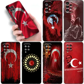Turkijos vėliavos dėklas Samsung Galaxy A12 A52 S A32 A13 A22 A53 A33 A72 A73 5G A11 A21S A31 A50 A51 A70 A71 Juoda Dangtelio korpusas