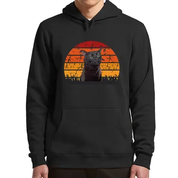 Black Cat Zoned Out Cat Meme Hoodies Vintage Staring Cats Introverts Gift Graphic Sweated Sweated Unisex Soft Pullovers