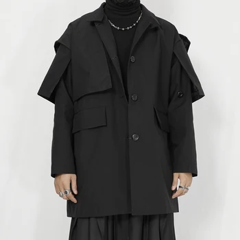 Pavasario ir rudens originalūs vyriški drabužiai naujas švarkas vyriškas švarkas tamsaus stiliaus nišos dizainas laisvas vidutinio ilgio švarkas
