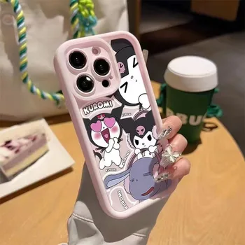 Mielas Sanrio Kuromi rožinis anime telefono dėklas, skirtas iPhone 15 14 13 12 11 Pro Max Xr Xs 7 8 14 Plus dėklo animacinis filmas Smūgiams atsparus minkštas dangtelis