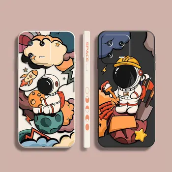 Telefono dėklas, skirtas Xiaomi POCO F3 F4 F5 M2 M3 M4 M5 X2 X3 X4 X5 GT Pro 5G Capa Simple Liquid Silicone Case Cartoon Space Astronaut