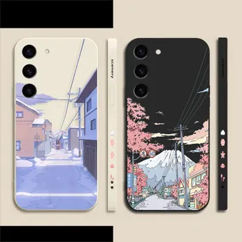 japoniškas rankomis dažytas namo sniego scenos telefono dėklas, skirtas Samsung Galaxy S23 S22 S21 S20 FE S11 S11E S10 S10E Ultra Plus 4G 5G dėklas