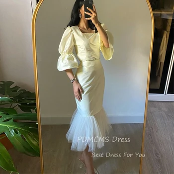 Elegantiškos Saudo Arabijos Undinės vakarinės suknelės Kvadratinis kaklas Prom Party chalatai Arbatos ilgis Dubajus Oficiali proga Suknelė Vestidos De Fie
