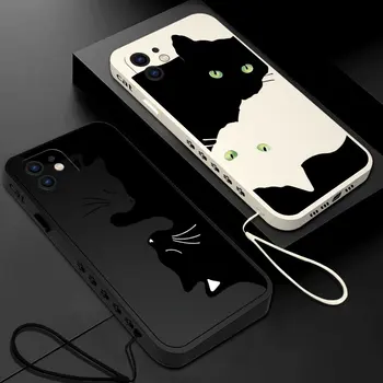 Funny Cute Hug Black Cat telefono dėklas, skirtas Oneplus Nord 3 2 9R 9 8T 8 7 7T Pro 6 5G skystas silikoninis dangtelis su rankiniu dirželiu