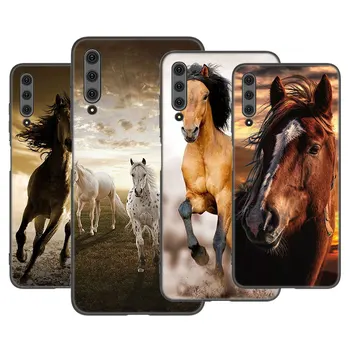 Running Horse Animal Phone Case for Huawei Y5 Y7A Y9A Y5P Y6P Y7P Y8P Y6S Y8S Y9S Lite Y6 Y7 Y9 Prime 2018 2019 2020 Juodas viršelis