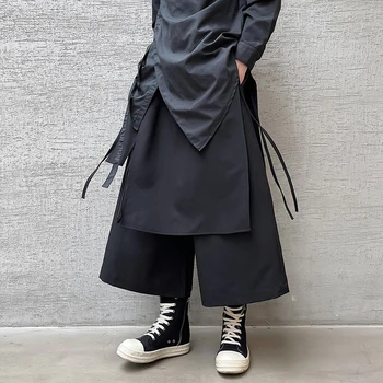 Vasaros vyrai Netikri dviejų dalių dizaino laisvalaikio kelnės Gatvės apranga Vyriškos Haremo kelnės Kinų stiliaus bėgiojimo kelnės Vyrai Juodos Hanfu kelnės
