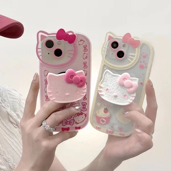 Sanrio Hello Kitty su laikiklio telefono dėklu, skirtu iPhone 15 14 11 13 12 Pro Max XR XS 7 8 Plus SE2 smūgiams atsparus dangtelis Y2K priedai