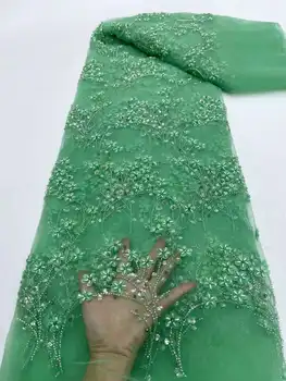 2024 Gražūs karoliukai su lazerio gėlėmis 3D siuvinėjimas Prancūziškas tiulio tinklas /karoliukais Afrikietiškas nėrinių audinys vakarinėms suknelėms Vestuvės
