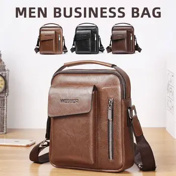 Solid Men's Small Messenger Bag Casual Handbag Portfolio Shoulder Bag PU Leather Crossbody Wallet Business Bag
