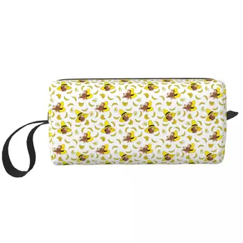 George The Curious Anime Monkey Bananas Pattern Cosmetic Bag Big Capacity Makeup Case Beauty Storage Toiletry Bags Dopp Kit Box
