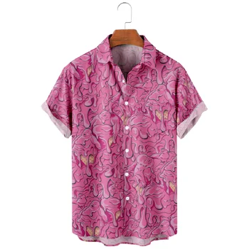 Havajų marškiniai vyrams Atostogos Melt Design Rožiniai marškiniai trumpomis rankovėmis Vasaros paplūdimio atostogų viršūnės kvėpuoja