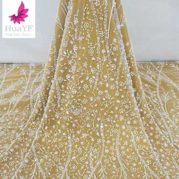 White African Beaded Sequins Wedding Nėriniuotos suknelės audinys 1 jardui HY2227-4