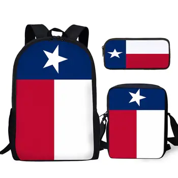 YIKELUO Teksaso valstijos vėliava 3D spausdinimas Studentų vadovėlis Kuprinė Nešiojamojo kompiuterio krepšys Atsitiktinis mados pasiuntinio krepšys Vėliava Spausdinti pieštukų dėklas