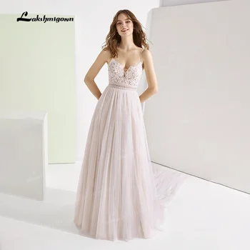 Boho Spagečių dirželiai Vestuvinės suknelės 2021 vestido de noiva Plius dydžio paplūdimio vestuvinės suknelės Elagant Tulle A linijos vestuvinės suknelės