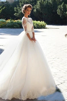 Klasikinės vestuvinės suknelės moterims 2024 A-Line Tiulio nuotakos chalatai Nėrinių aplikacijos Elegantiški chalatai Vintažinės Vestidos De Novia 2023