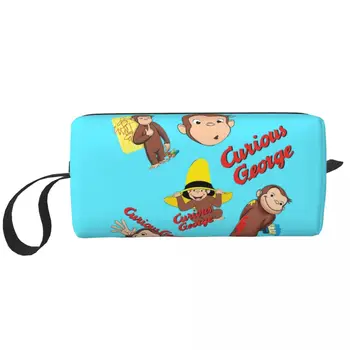 Custom Funny Anime Travel Cosmetic Bag for Women Curious George Monkey Makeup Toiletry Organizer Ladies Beauty Storage Dopp Kit