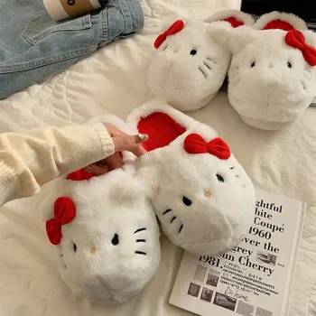 Sanrio Hello Kitty Medvilninės šlepetės Anime Mielas Kawaii ruduo Žiemos miegamasis Šiltos pliušinės šlepetės Neslidūs batai Merginos Dovanos Kalėdos