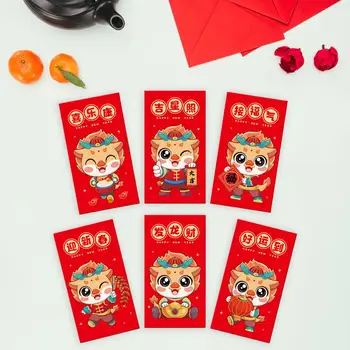 kinų Naujųjų metų dovana Tradicinės laimingų pinigų kišenės Šventiniai drakono metų raudoni vokai Naujųjų metų dovanoms