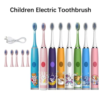 Children Clean elektrinis dantų šepetėlis Animacinis filmas vaikams su pakaitine galvute Ultragarsinis IPX7 vandeniui atsparus įkraunamas garsinis dantų šepetėlis