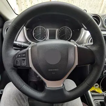 Pynės ant automobilio vairo Suzuki Swift 2011-2017 SX4 S-CROSS Celerio Vitara 2015-2019 Perforuotas mikropluošto odos dangtelis