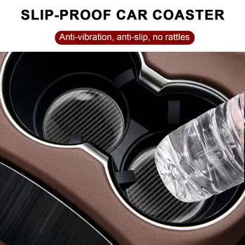 Car Water Bottle Carbon Fiber Automobilinis puodelio laikiklis Neslystantis karščiui atsparus kilimėlis Suv Truck Universal Auto Console vandens butelio padas