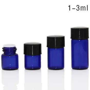 500vnt./lot. Mini 1ml/2ml/3ml mėlynas stiklinis eterinio aliejaus buteliukas Diafragmos reduktorius ir dangtelis mėlynas Stikliniai buteliukai